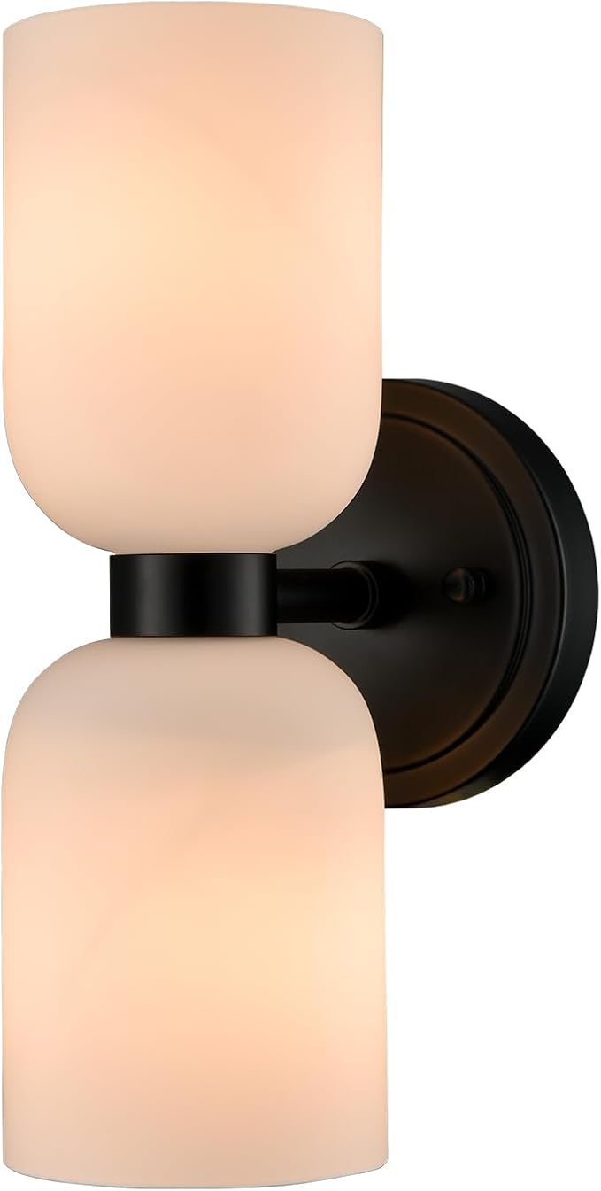 CLAXY Bathroom Light Fixtures 2-Light Vanity Lights-Milky Glasss Shade Wall Sconces with Black Finish