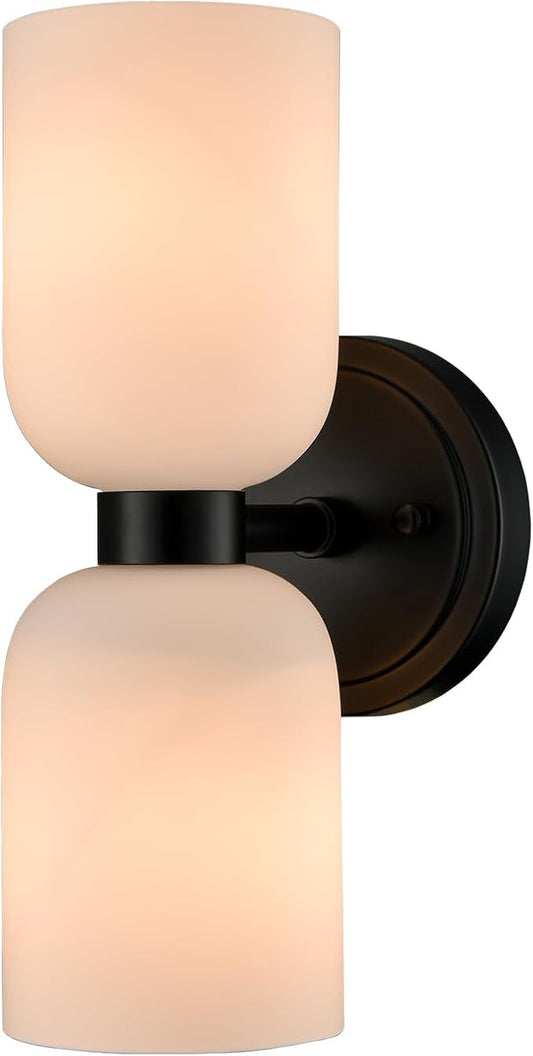 CLAXY Bathroom Light Fixtures 2-Light Vanity Lights-Milky Glasss Shade Wall Sconces with Black Finish