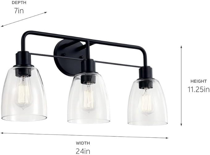 Kichler, Meller 24.25 Inch 3 Light Vanity Light with Clear Glass in Brushed Nickel, 55102NI