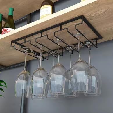 Wine Cup Holder Table Decoration Storage Hanger Metal Organizer for Bar Kitchen Stemware Rack Under Cabinet Stainless Steel Hanger Storage Shelf Black (Black, 4 Rows 2 Packs)