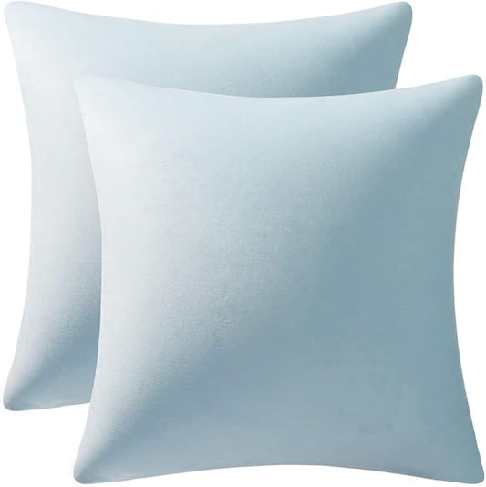DEZENE Throw Pillow Cases 16x16 Light-Blue: 2 Pack Cozy Soft Velvet Square Decorative Pillow Covers for Farmhouse Home Decor