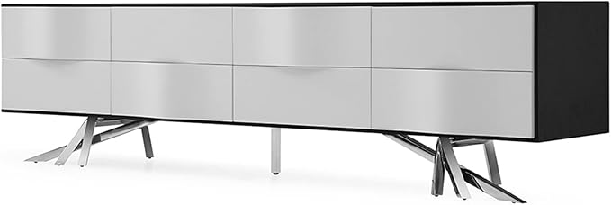 ZURI Furniture 86.6" Wide Modern Vinson TV Stand Smooth Black Oak Glossy and White Lacquer Paneling
