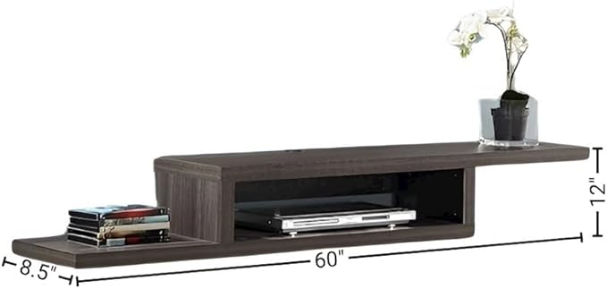 Skyline Walnut Floating 60-inches TV Stand, Wall Mounted Console with Shelf, Floating Entertainment Center and Floating TV Shelf