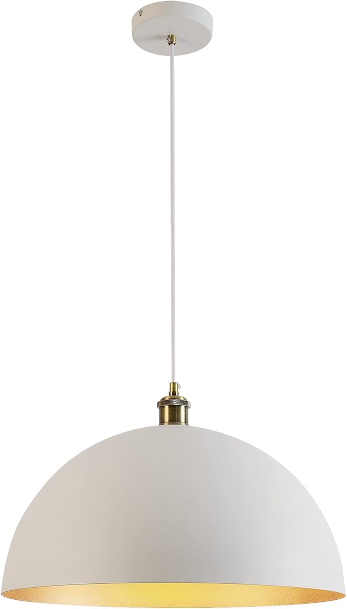Modern Pendant Light,Farmhouse pendant light 17.72 "Farmhouse pendant light Industrial Large Dome Chandelier White and gold finish lighting fixture line length 78.74" Kitchen island, bedroom