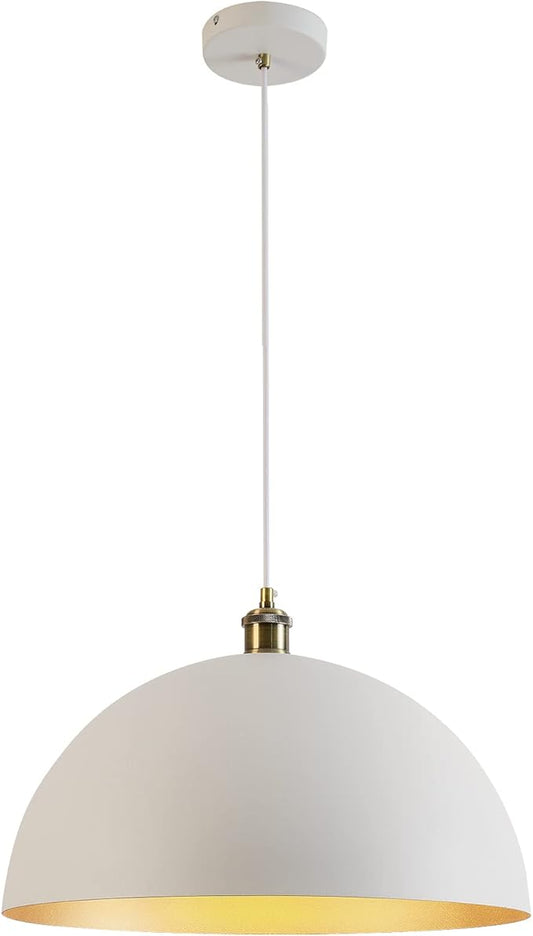 Modern Pendant Light,Farmhouse pendant light 17.72 "Farmhouse pendant light Industrial Large Dome Chandelier White and gold finish lighting fixture line length 78.74" Kitchen island, bedroom