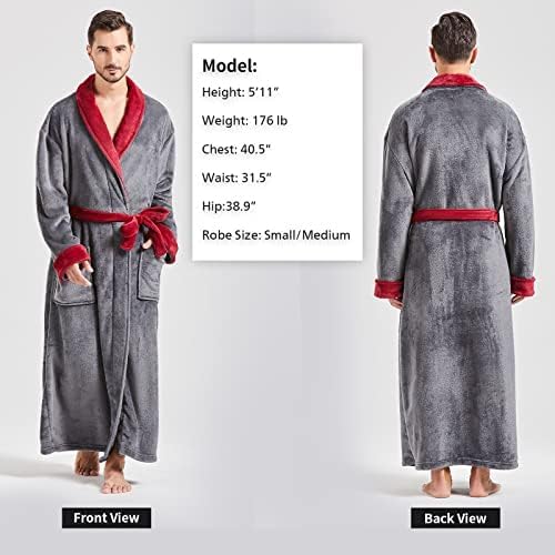 FashGudim Mens Robes Big and Tall Full Length Plush Fleece Long Robe for Men Bathrobe Shawl Collar Warm Winter House Robes