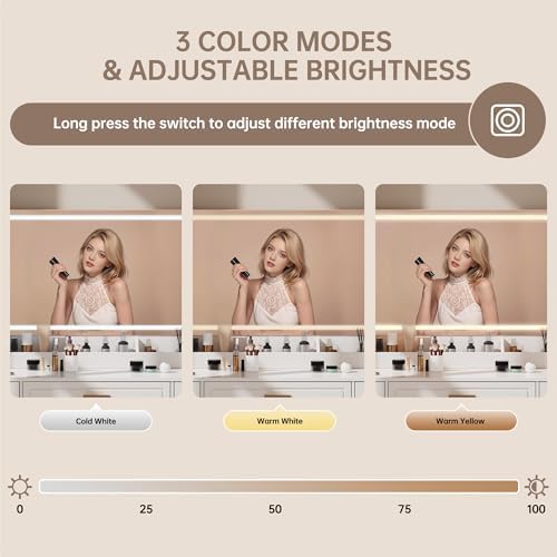 Vanity Desk with Mirror and LED Lights, 43'' W Makeup Vanity Desk with Power Outlet, 3 Color Modes, 7 Drawers Vanity Table with Chair, Dressing Table for Bedroom, Dressing Room