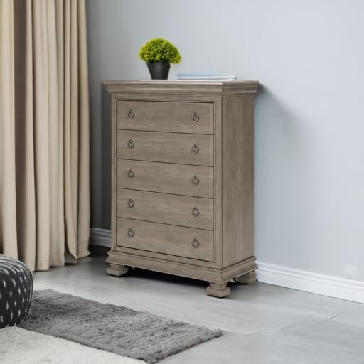 Signature Design by Ashley Lexorne Traditional 5 Drawer Chest with Felt-lined Top Drawer for Bedroom, Gray