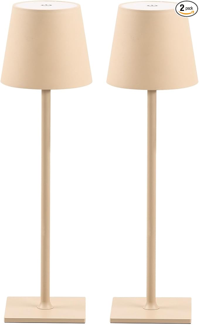 2 Pack Cordless Table Lamps, 3 Colors Stepless Dimming, 5000mAh Rechargeable Battery LED Desk Lamp for Bedroom/Couple Dinner/Desk/Cafe/Dining Room/Terrace
