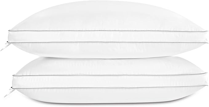 Globon Luxury Feather Down Pillow Standard Queen Size for Sleeping, Hotel Collection Fluffy Pillow, Low Soft Gusseted Bed Pillows, 18"X26", Pack of 2