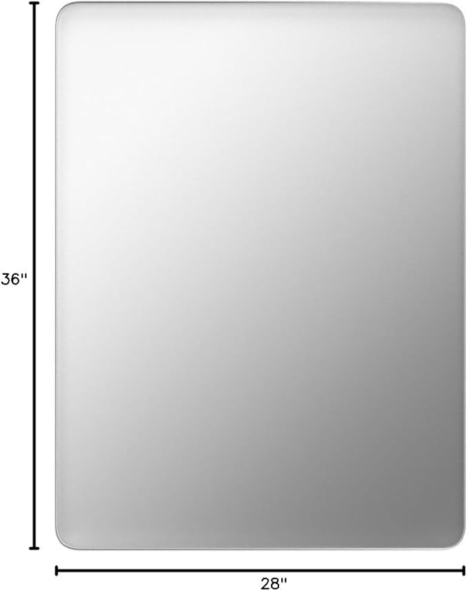 Brushed Nickel Bathroom Mirror 28x36 Inch, Brushed Silver Metal Frame Mirror Wall Mounted, Rounded Rectangle Bathroom Vanity Mirror, Tempered Glass, Anti-Rust, Horizontal/Vertical