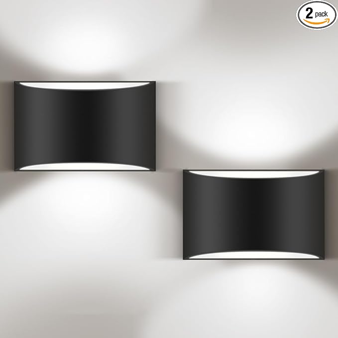 Modern LED Wall Sconces Set of Two,Cool White 6000K Hardwired Black Wall Lights Up and Down Wall Mount Light(with G9 Bulbs)