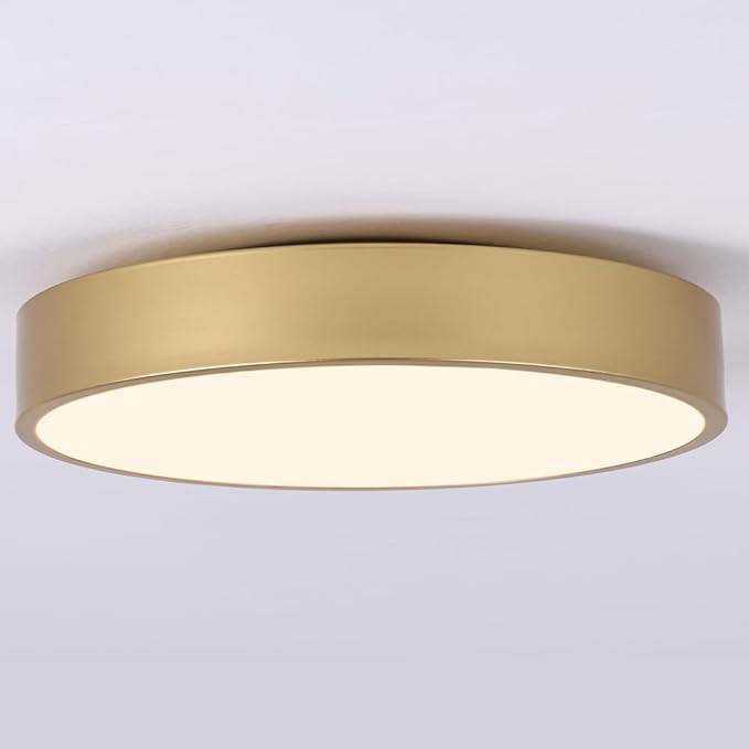 Modern Gold Flush Mount Ceiling Light, 3-Lights Round Ceiling Light, Minimalistic Ceiling Lamp Acrylic Shade Lighting Fixture for Bedroom Laundry Room Bathroom Hallway(15.8 Inch)