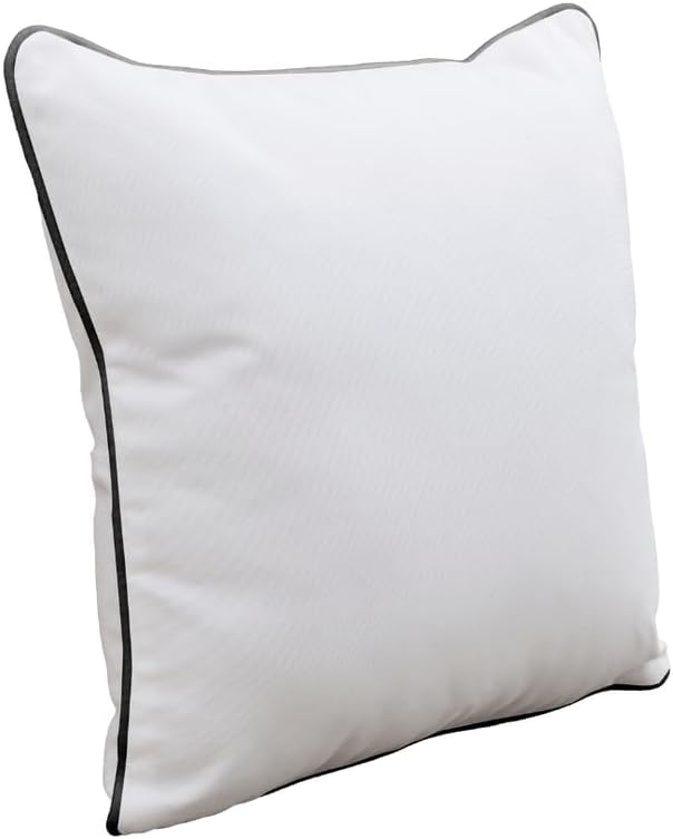 East Green 18 x 18 Waterproof Outdoor Pillow with Insert, White with Black Piping - Premium Olefin Outdoor Accent Pillow for Patio Furniture