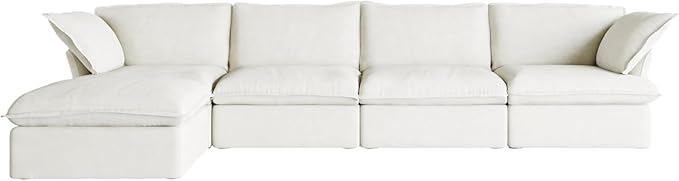 JACH L Shape Sectional Couches, 5 Seat Modular Sofas Sectional, Modern Couch Sofa with Chaise Ottoman, Cushion Covers Removable, Two Corners and Two Middle Sofa for Living Room (White)