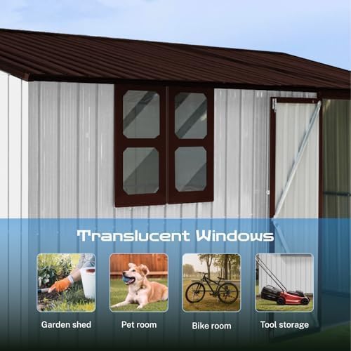 10 x 8 FT Outdoor Storage Shed, Metal Garden Tool Shed with Slooping Roof, Lockable Doors and Windows, All-Weather Weatherproof Blike shed for Garden, Patio, Lawn, White