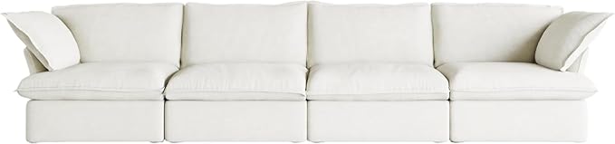JACH 162" Cloud Sectional Couches for Living Room, Modular Sectional Sofa, Down Fill Couch Sectional, Cushion Covers Removable, Deep Seat Sofas for Living Room (4 Seats, White)