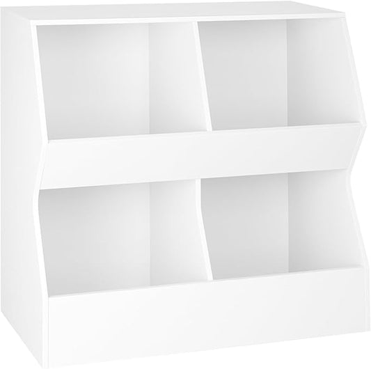 DINZI LVJ Kids Bookshelf, Toy Storage Organizer, Wooden Toy Storage Cabinet, 4 Cubby Children Bookcase, 31.5" L Toddler Book Shelf for Bedroom, Nursery, Hallway, School, White