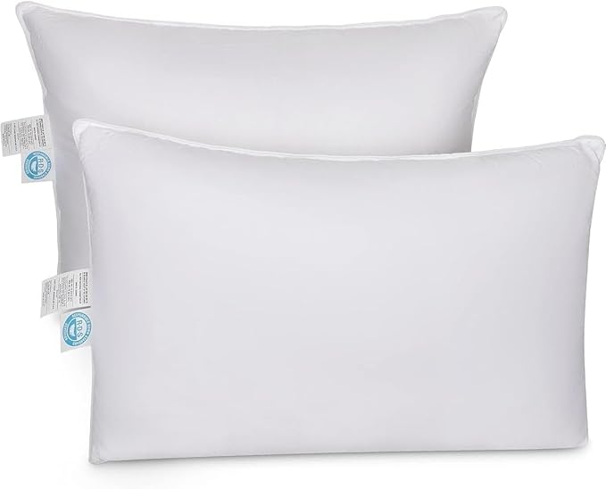 East Coast Bedding Goose Down Sleeping Pillow White 600 Fill Power with 400 Thread Count 100% Cotton for Couch, Side Sleeper, Travel & Bed Pillows - Queen Size Medium - 2 Pack