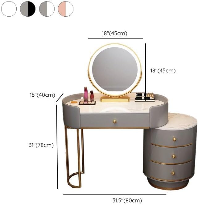 KWOKING Contemporary Make-up Vanity with Slate Stone Top & Storage Drawers Bedroom Dressing Table Storage Cabinet Integrated Table White - Makeup Vanity & Mirror & Petal Chair 31" L x 16" W x 31" H