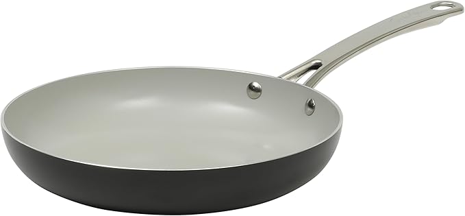 Sur La Table Kitchen Essentials Potluck Porch 12 Inch Deep Frying Pan Skillet Aluminum PFA Free Ceramic Cookware Chef's Pan, Omelet Pan - Induction - Black