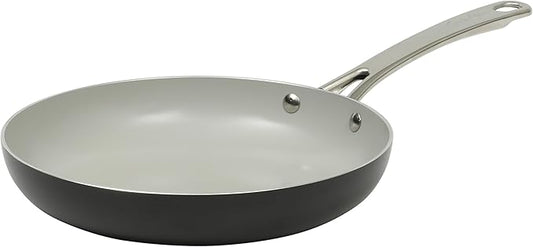 Sur La Table Kitchen Essentials Potluck Porch 12 Inch Deep Frying Pan Skillet Aluminum PFA Free Ceramic Cookware Chef's Pan, Omelet Pan - Induction - Black