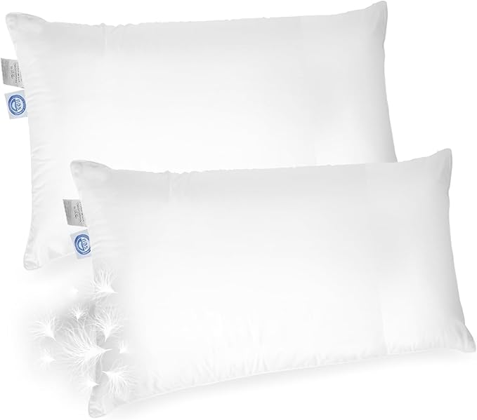 East Coast Bedding Goose Down Sleeping Pillow White 600 Fill Power with 400 Thread Count 100% Cotton for Couch, Side Sleeper, Travel & Bed Pillows - King Size Soft - 2 Pack