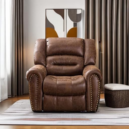 ANJ Electric Power Recliner Set of 2, Breathable Bonded Leather Reclining Chair Classic Home Theater Recliners Seating W/USB Port, Electric Recliner Chairs for Living Room (Nut Brown)