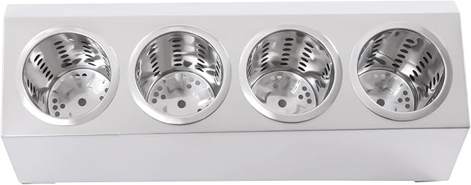 DYNAMI 4-Compartment Stainless Steel Utensil Holder,Commercial Perforated Silverware Holder,Cylinder Silverware Utensil Holder Flatware Organizer Countertop,for Restaurant Kitchen (4-Compartment)