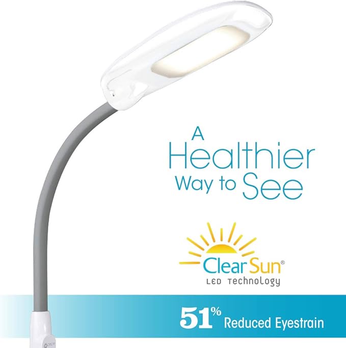 OttLite LED Floor Lamp with USB Port & Tablet Stand – Modern White Design, ClearSun LED Standing Light, USB Charger, Touch Activated Controls, for Crafting, Reading, Work