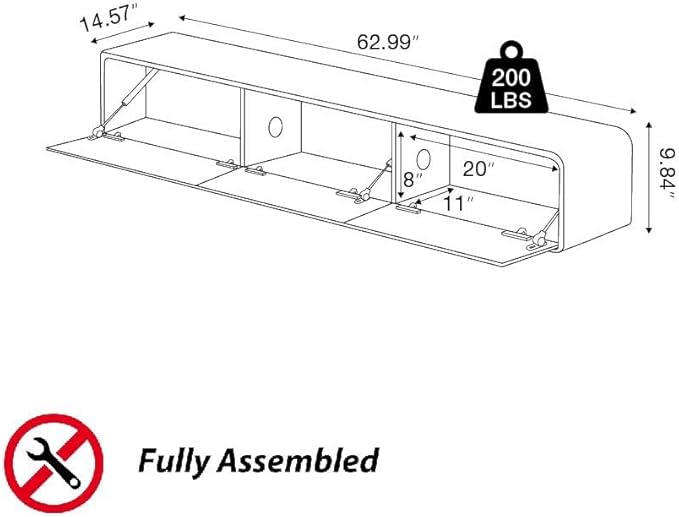 POVISON Fully Assembled Floating TV Stand with LED Lights, Modern Wall-Mounted Media Console with 3 Flip-Down Cabinet Doors, Floating Entertainment Center for 55 Inch TV