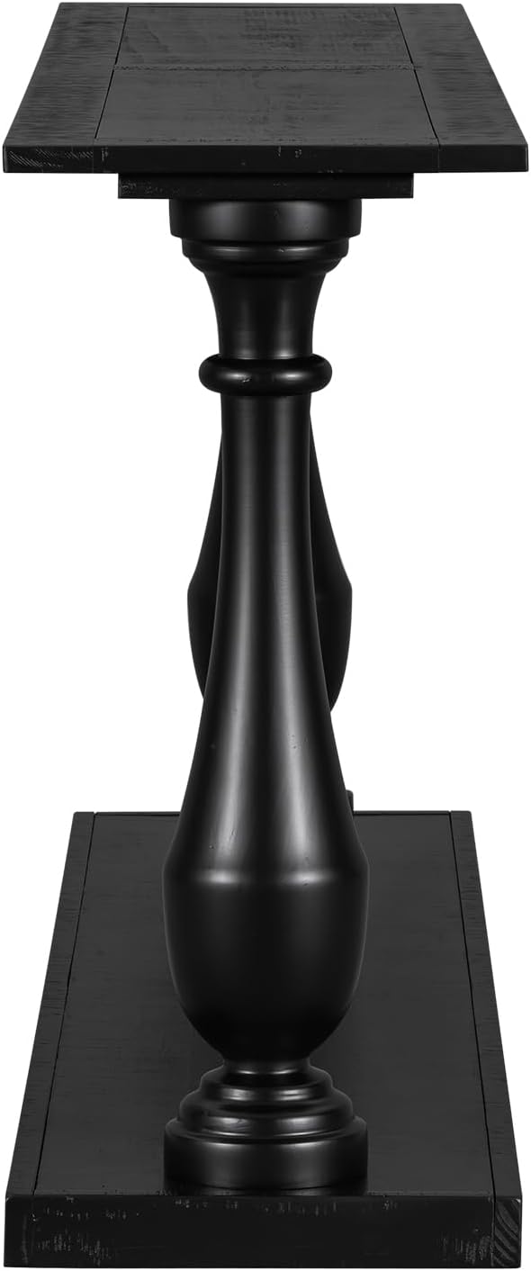 63 Inch Console Table with 2 Vase-Leg, Vintage Wood Grain Sofa Table Behind Couch, Narrow Entryway Accent Table for Living Room, Entrance, Hallway, Foyer, Bedroom, Apartments, Black