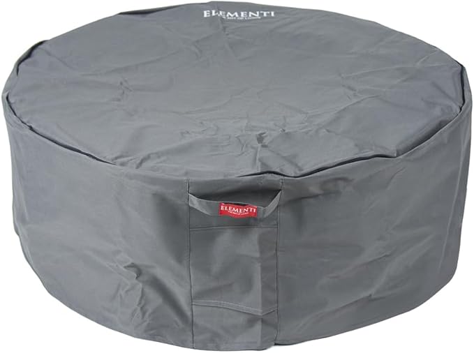 Elementi Lunar Bowl Fire Pit Bundle Outdoor Firepit Set Includes 42” Propane Concrete Firepit, Glass Windscreen, Stainless Steel Cover, Tank and Canvas Cover, Floor Mat, Ice Bucket