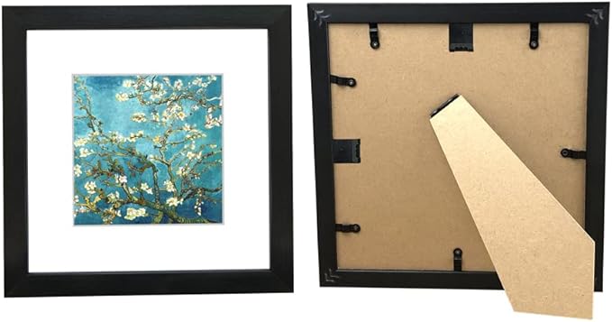 8x8 Picture Frame Set of 6 with Real Glass for Pictures 5x5 with Mat or 8x8 Without Mat, Wall Gallery or Tabletop display Photo Frames in Black