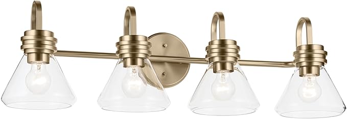 Kichler Farum 34" 4-Light Vanity Light with Clear Glass in Champagne Bronze, for Single or Double Vanity, Oveer a Mirror, Powder Room, Bathroom, (34" W x 9.5" H), 55156CPZCLR