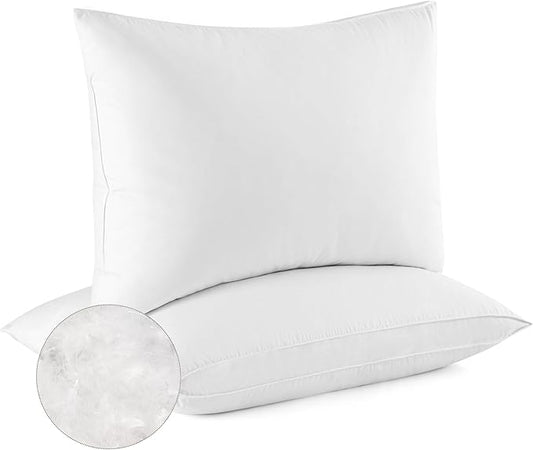Goose Down Feather Pillows, Soft Bed Pillows King Size Set of 2, 100% Soft Cotton Shell,Gusseted Hotel Pillows for Back, Stomach or Side Sleepers