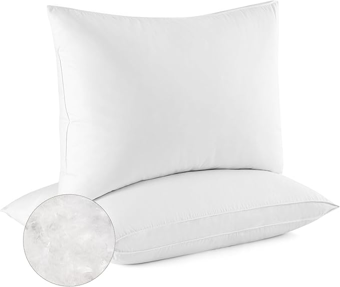 Goose Down Feather Pillows, Soft Bed Pillows Standard Size Set of 2, 100% Soft Cotton Shell,Gusseted Hotel Pillows for Back, Stomach or Side Sleepers