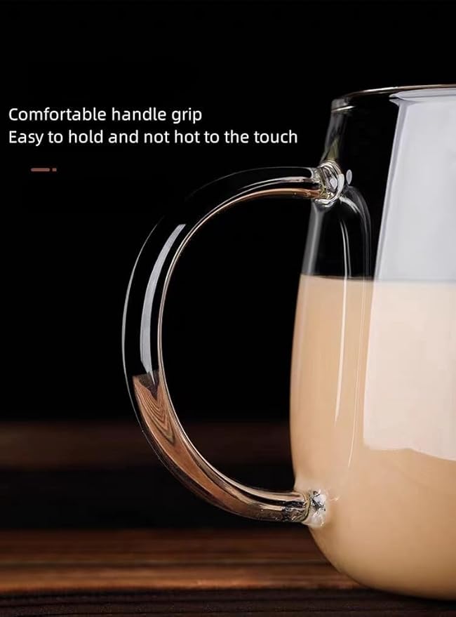 Clear Glass Mug With Handle, 16 oz, High Borosilicate Large Coffee Mug for Drinking or as a Gift