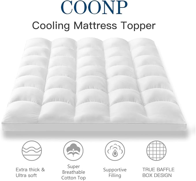 COONP Queen Mattress Topper, Extra Thick Pillowtop, Cooling and Plush Mattress Pad Cover Cotton Top Bed Topper Protector with 8-21 Inch Deep Pocket
