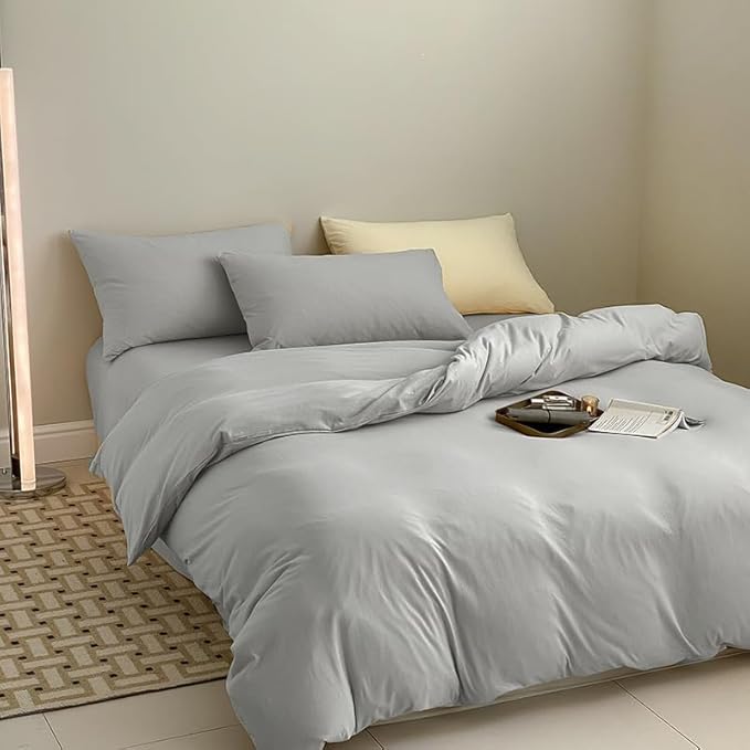 Luxlovery Silver Grey Comforter Set California King Light Grey Bedding Comforter Set Cal King Size Women Men Light Gray Bedding Set Soft Solid Men Women Bedding Set Comforter Cal King