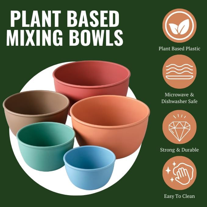 Bamboozle Mixing Bowls | 5 Piece Plant-Based Nesting Bowl Set | Matte Finish | Multi-Color | Dishwasher and Microwave Safe | Desert Bloom