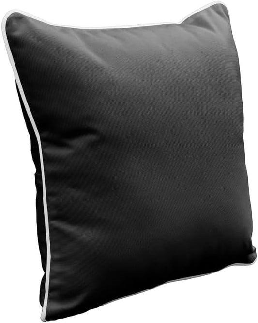 East Green 18 x 18 Waterproof Outdoor Pillow with Insert, Black with White Piping - Premium Olefin Outdoor Accent Pillow for Patio Furniture