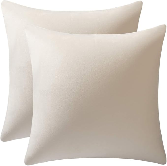 DEZENE Couch Pillow Covers 22x22 Cream: 2 Pack Cozy Soft Velvet Square Throw Pillow Cases for Farmhouse Home Decor
