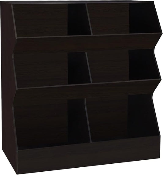 DINZI LVJ Toy Storage Organizer, Kids Bookshelf, Wooden Toy Storage Cabinet, 6 Cubby Children Bookcase, 39.4" L Toddler Book Shelf for Playroom, Living Room, Nursery, Hallway, School, Espresso