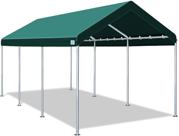 ADVANCE OUTDOOR 10x20 ft Heavy Duty Carport Potable Car Canopy Garage Party Tent Boat Shelter, Adjustable Height from 9.5 ft to 11 ft, Green