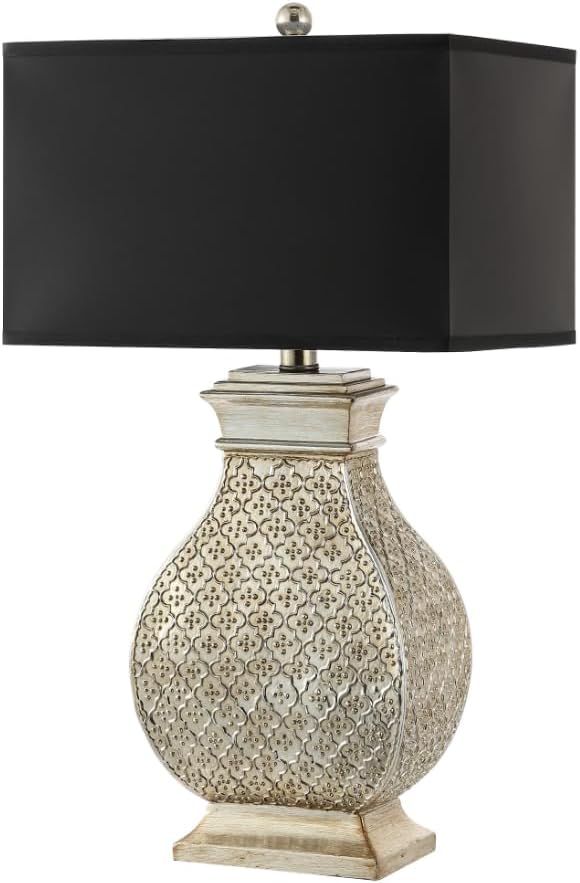 SAFAVIEH Lighting Collection Malaga Silver/ Black Rectangle Shade 30-inch Bedroom Living Room Home Office Desk Nightstand Table Lamp Set of 2 (LED Bulbs Included)