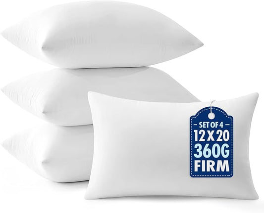 MIULEE Throw Pillows Inserts, Pack of 4 12x20 Inch 100% Virgin Fiber Filling Bed Couch Pillows