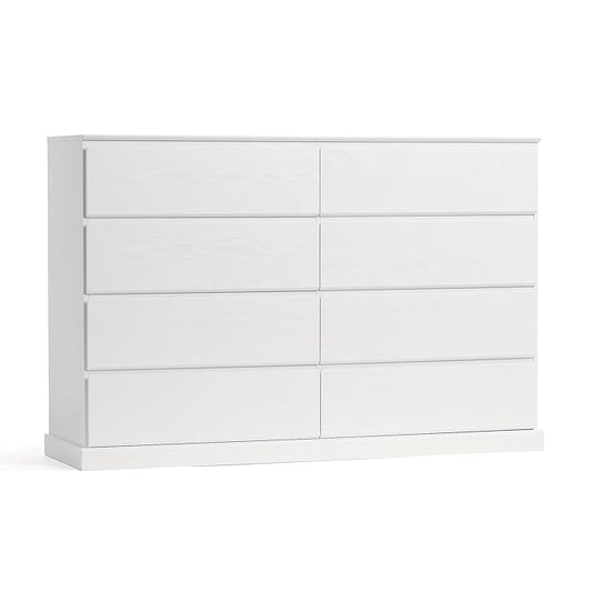 LINSY HOME 8 Drawer Dresser for Bedroom, 53" Wide Chest of Deep Drawers, Modern Farmhouse TV Stand Dressers with Storage, Large Drawer Organizer for Bedroom, Living Room, Handless Design, White