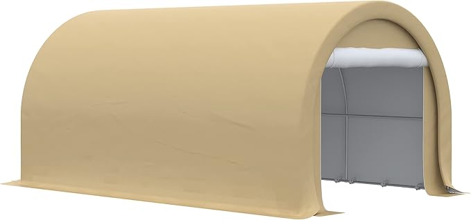 Outsunny 10' x 16' Carport, Heavy Duty Portable Garage Storage Tent with Large Zippered Door, Anti-UV PE Canopy Cover for Car, Truck, Boat, Motorcycle, Bike, Garden Tools, Outdoor Work, Beige