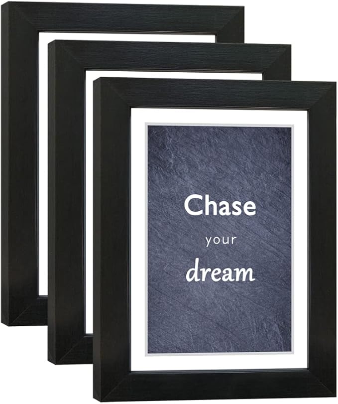 5x7 Black Picture Frame Set of 3 for Pictures 4x6 with Mat or 5x7 Without Mat, Wall or Tabletop Gallery Photo Frames with Real Glass